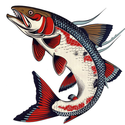 Freshwater fish in classic Americana tattoo style