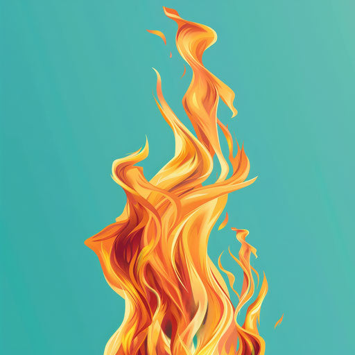 Realistic flame on flat turquoise background