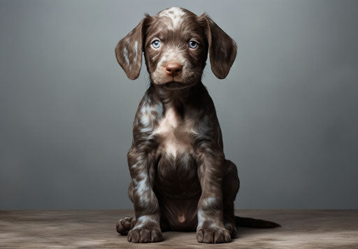 The puppy standing on a white surface