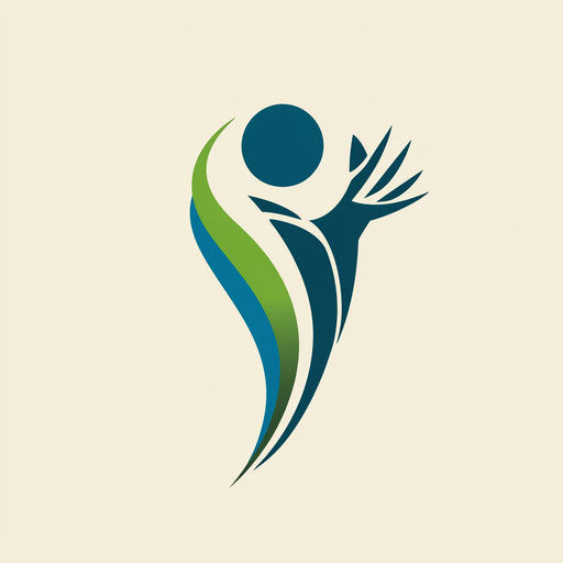 Minimalist cricket logo with abstract ball and bat symbol, contemporary typography, blue-green color scheme, flat beige background