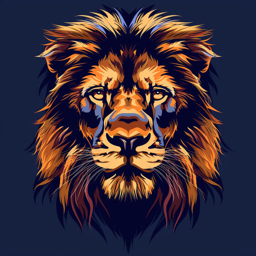 Realistic lion face on random background in clipart style