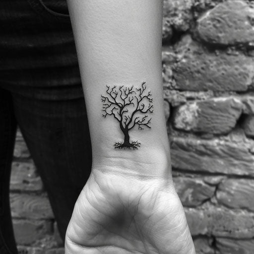 Silhouette tree wrist tattoo in Humberto Ramos style