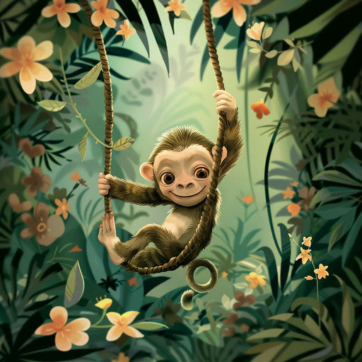 Adorable monkey swinging in a lush jungle