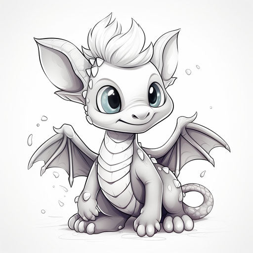 Drawing of a cute cartoon dragon on white background