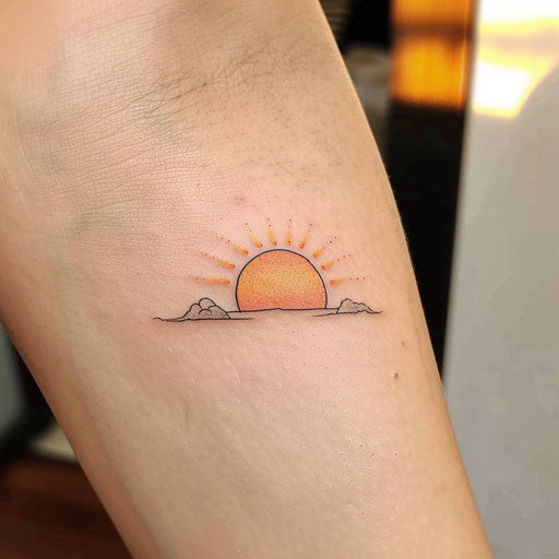 Tiny rising sun with delicate pastel shades