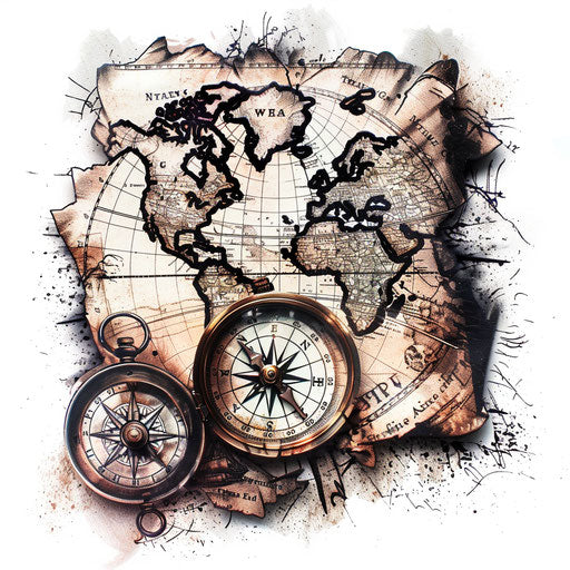 Sailor's map and compass tattoo, vintage cartography style