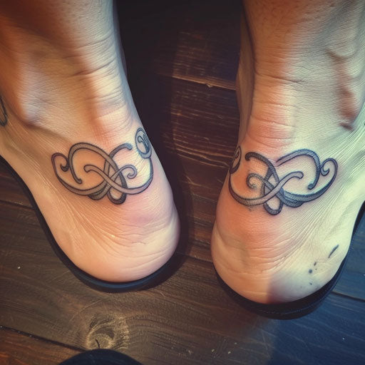 Matching mother and daughter infinity tattoos on ankle