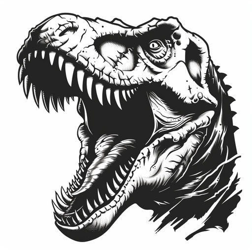 Traditional tattoo sketch of a fierce T rex in black and white