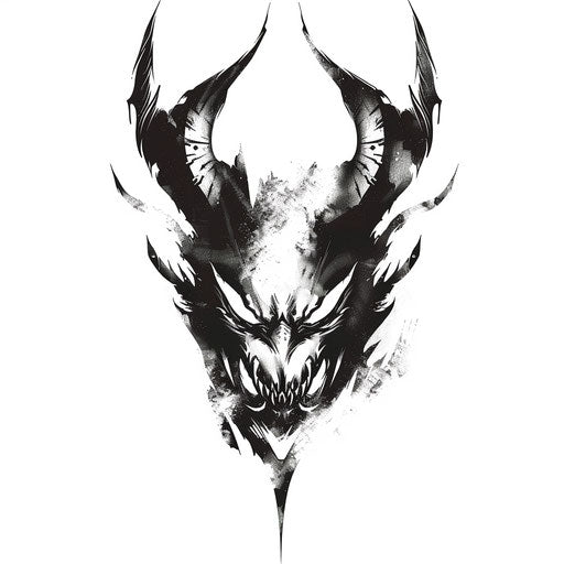 Devil in stencil art tattoo in monochrome on white background