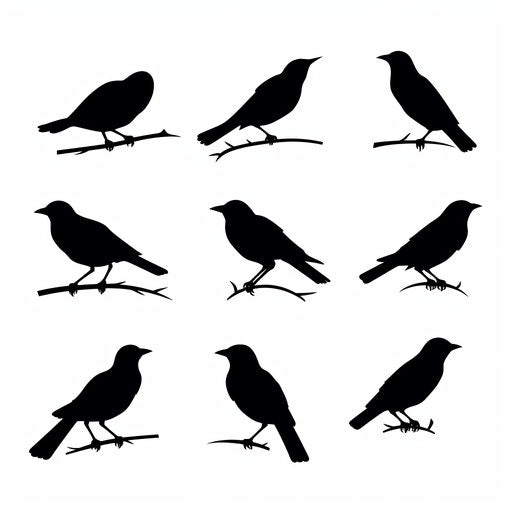 Minimalist bird silhouettes on white background