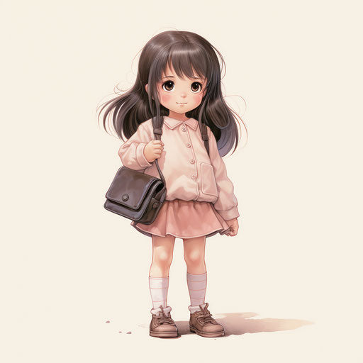 Anime girl with handbag, Robert Munsch style