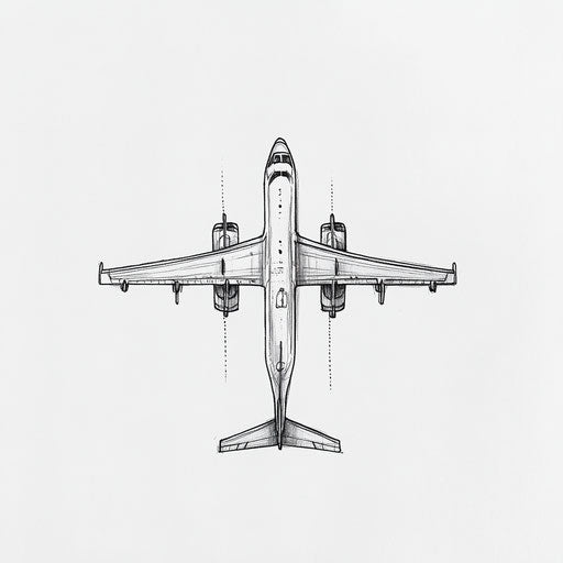 Minimalist airplane tattoo sketch on white background