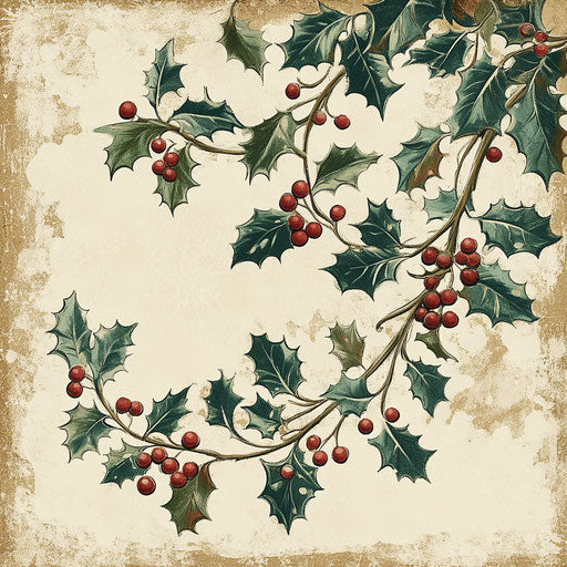 Delicate illustration of holly and ivy for a vintage Christmas card