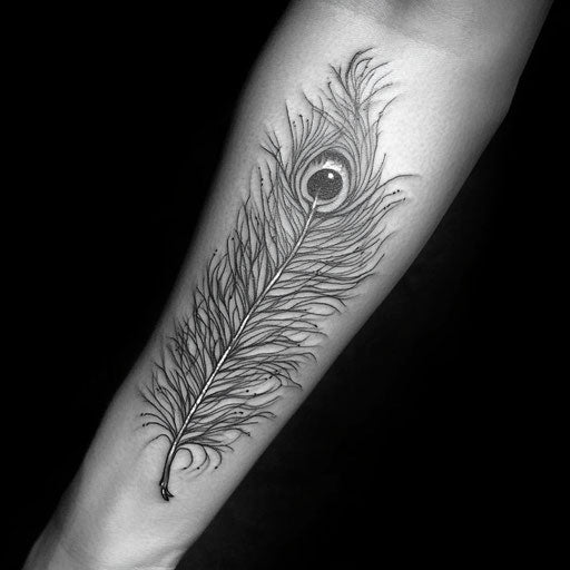 Realistic feather with intricate shading on inner arm