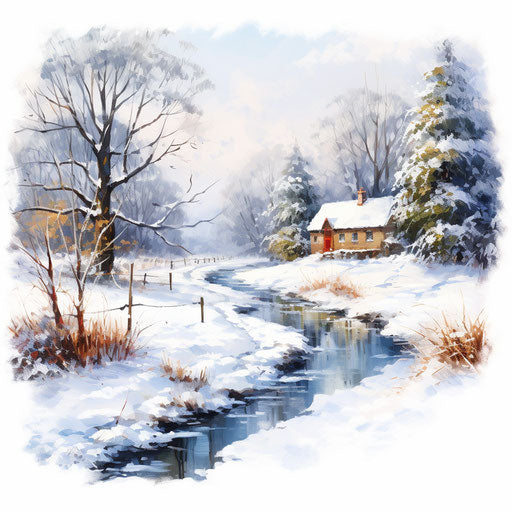 Snowy clipart in the style of Oil painting, on a white background