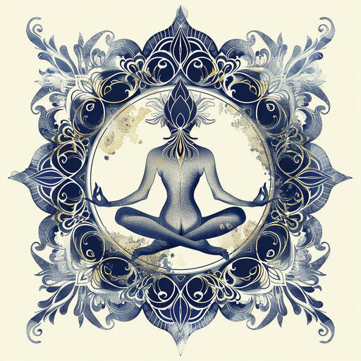Artistic tattoo sketch of a yoga pose framed by an ornate mandala