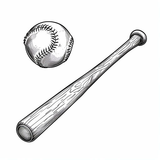 Baseball bat and ball outline. Coloring book page