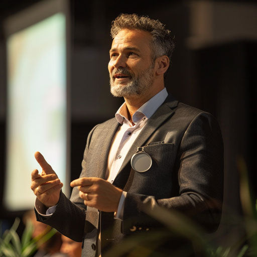 Businessman keynote speaker at prestigious conference