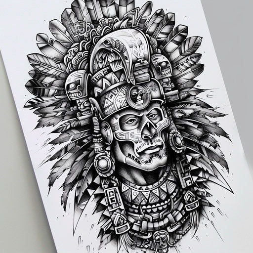 Intricate Aztec warrior tattoo design illustration