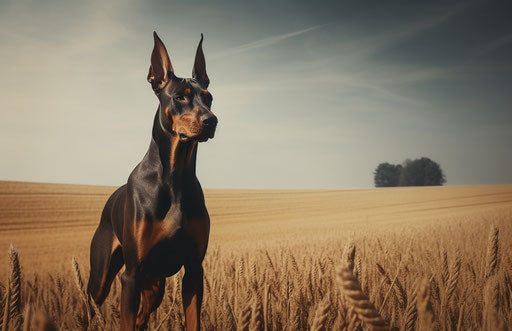Doberman dog in the middle of a field