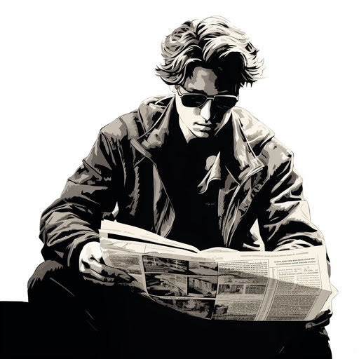 Newspaper illustration in the style of Chiaroscuro Art, on white background