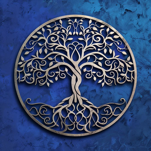 Realistic tree of life clipart on flat indigo background