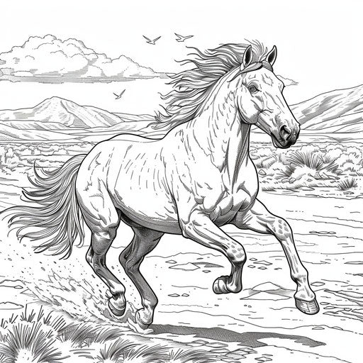 A wild mustang running freely