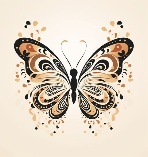 Butterfly silhouette, calligraphic lines, modern whimsy