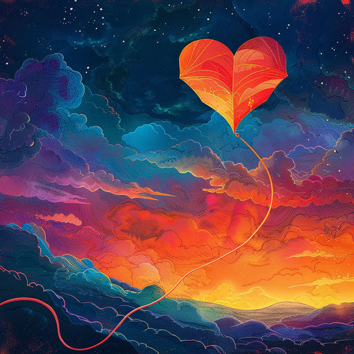 Heart-shaped Kite Soaring High in the Sky, Symbolizing Freedom and Love