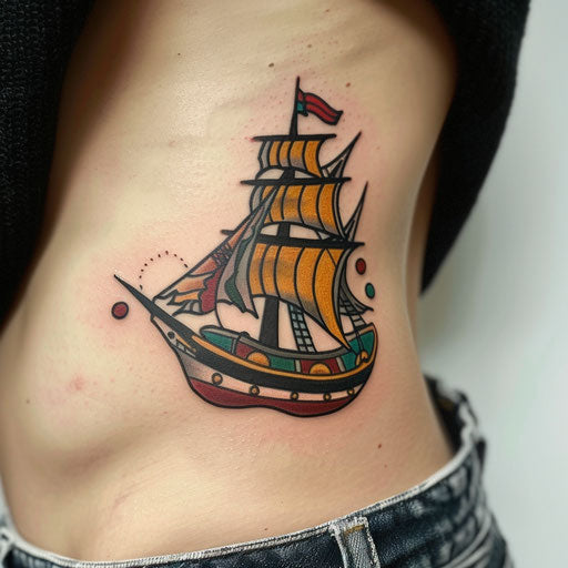 Rib tattoos traditional ship style Sailor Jerry ribs