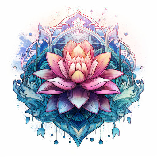 Lotus flower with moon in colorful complexity on white