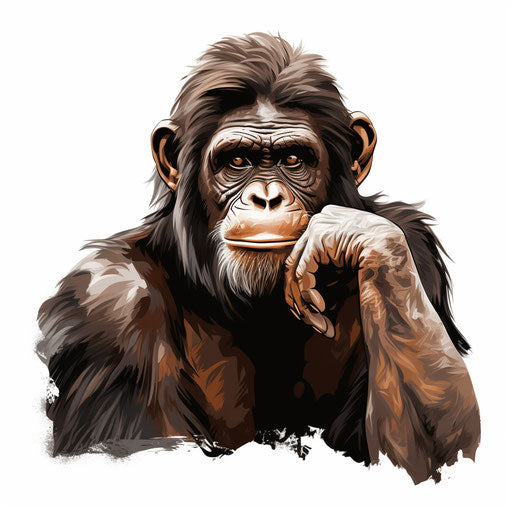 Monkey illustration in the style of Chiaroscuro Art, on white background