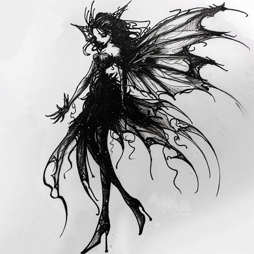 Gothic fairy tattoo design on white background