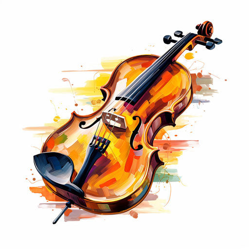 Violin clipart in the style of Oil painting, on a white background