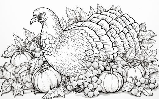 Thanksgiving turkey coloring page, birds-eye-view style, death burger, cranberrycore 35:22