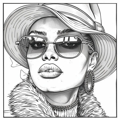 Fashionable girl with stylish accessories in Megan Hess coloring book