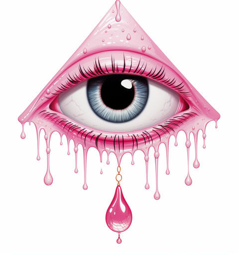 Eye in a pink and white drop, mythological symbolic style