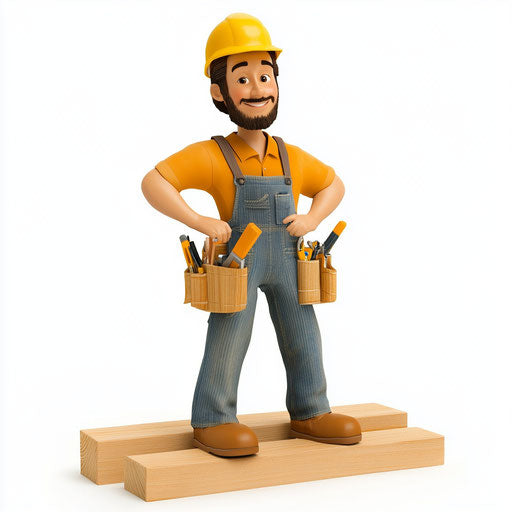 3D carpenter in photo realistic style with flat white background, isolated clipart