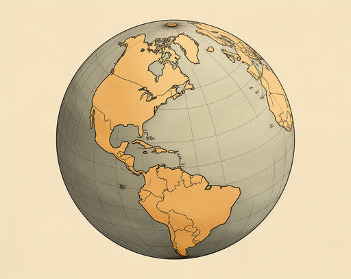 Illustration of old world globe in woodblock print style