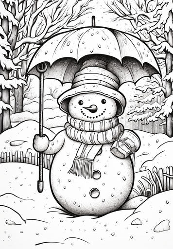 Snowman with umbrella coloring page