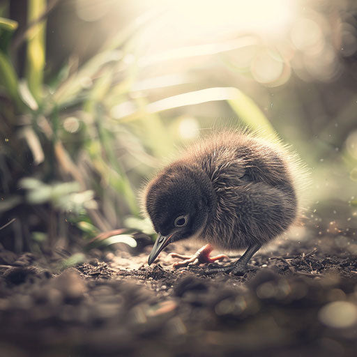 Kiwi bird chick pecking the ground