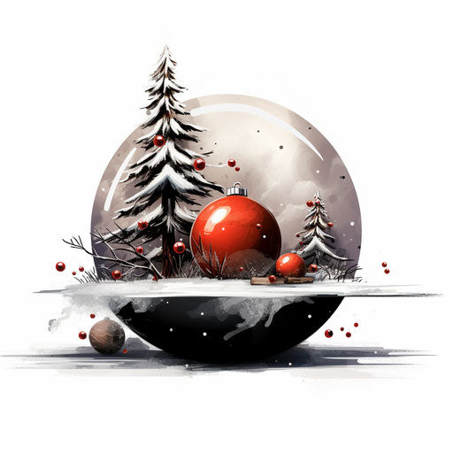December clipart in the style of Chiaroscuro Art, on white background