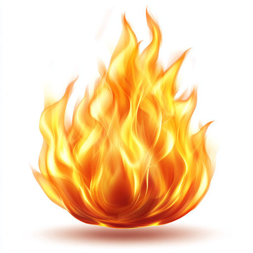 3D fire in photo realistic style on flat white background, isolated clipart