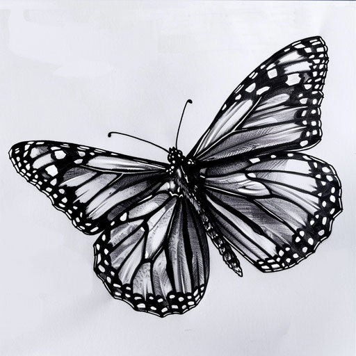 Realistic black and grey monarch butterfly tattoo