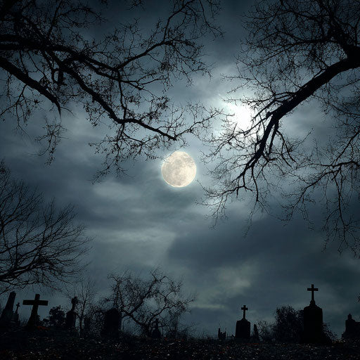 Mysterious Night Graveyard Scene