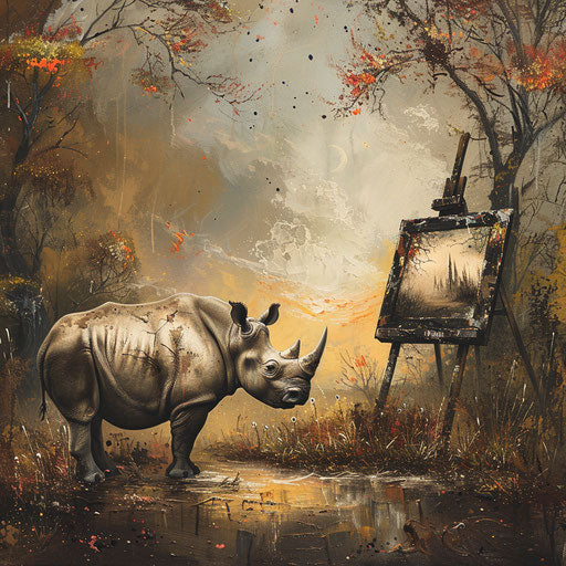 A rhino paints a landscape