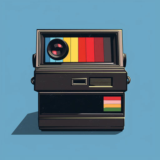 Polaroid camera clipart in photo realistic style with random background