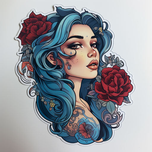 Beautiful girl sticker, neotraditional style