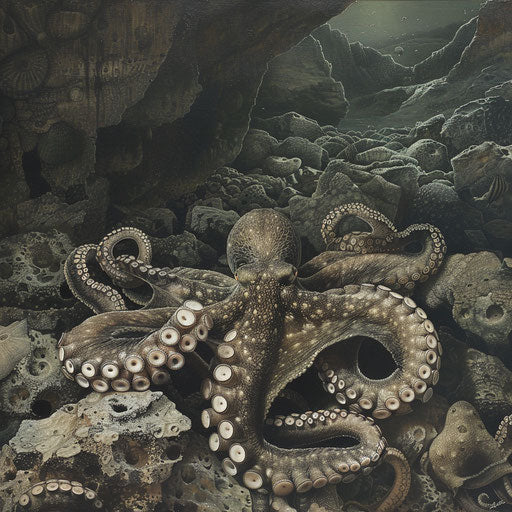 Octopus camouflaged on rocky seabed