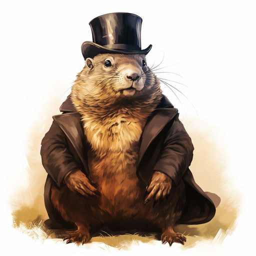 Groundhog illustration in the style of Chiaroscuro Art, on white background